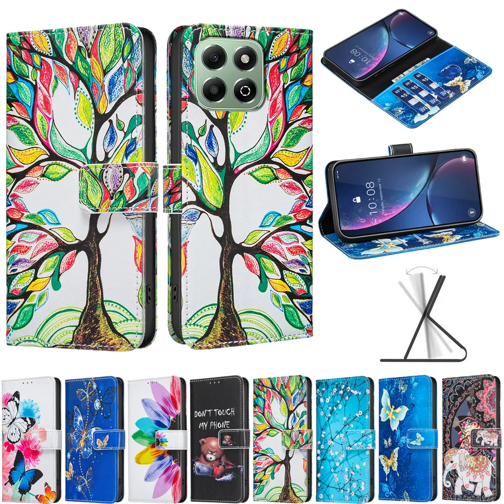 For Honor X6B Color Painted Side Flip Scratch Resistant PU Leather Wallet Phone Case