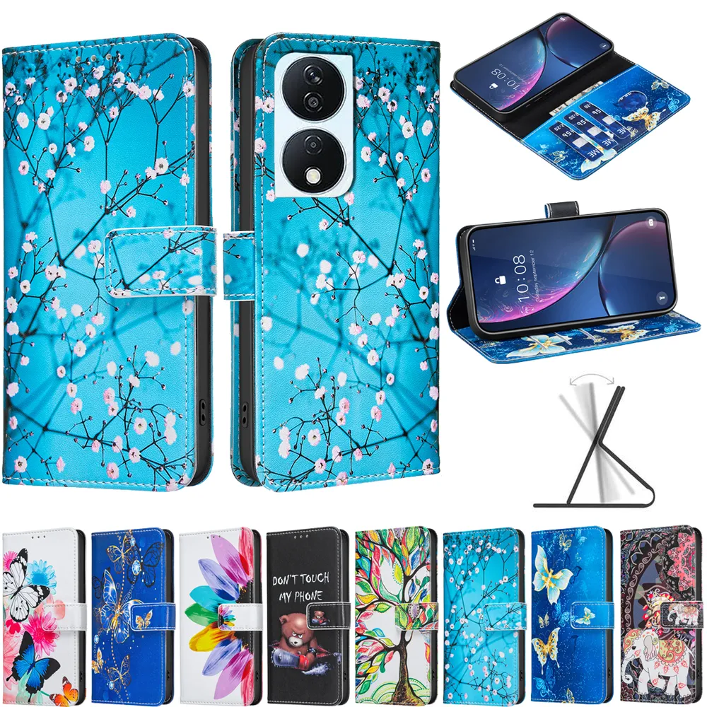 For Honor X7B Color Painted Side Flip Scratch Resistant PU Leather Wallet Phone Case