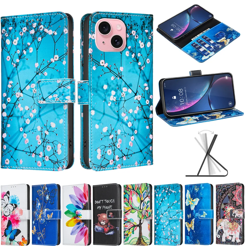 For iPhone 13 Color Painted Side Flip Scratch Resistant PU Leather Wallet Phone Case
