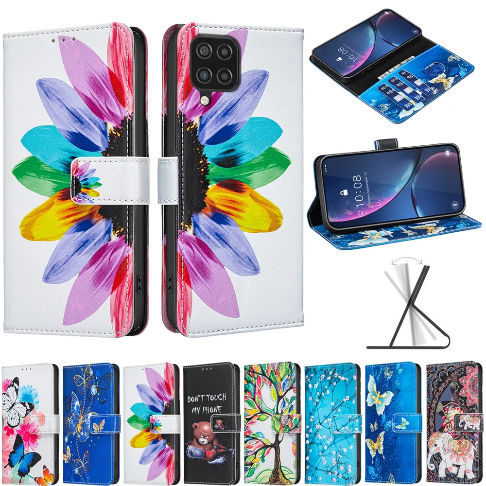 For Samsung Galaxy A12 Color Painted Side Flip Scratch Resistant PU Leather Wallet Phone Case