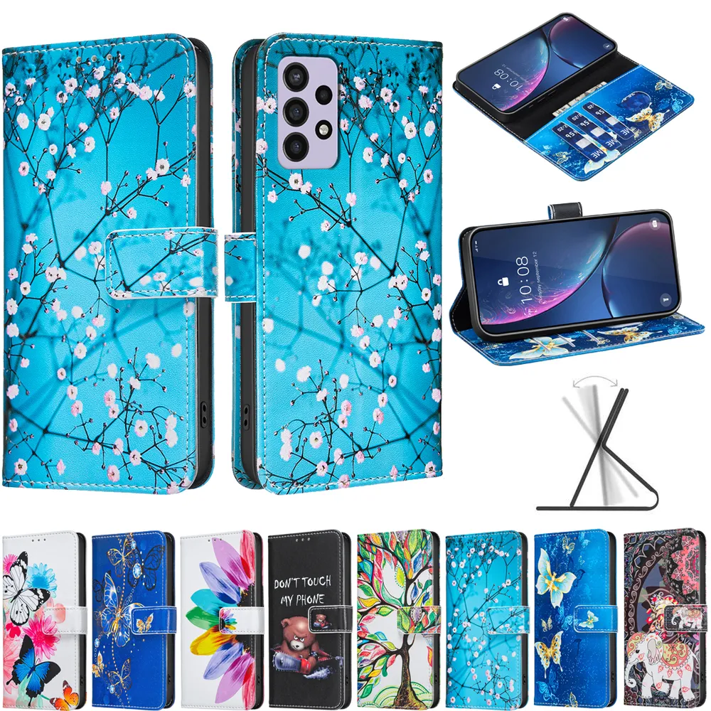 For Samsung Galaxy A52 Color Painted Side Flip Scratch Resistant PU Leather Wallet Phone Case