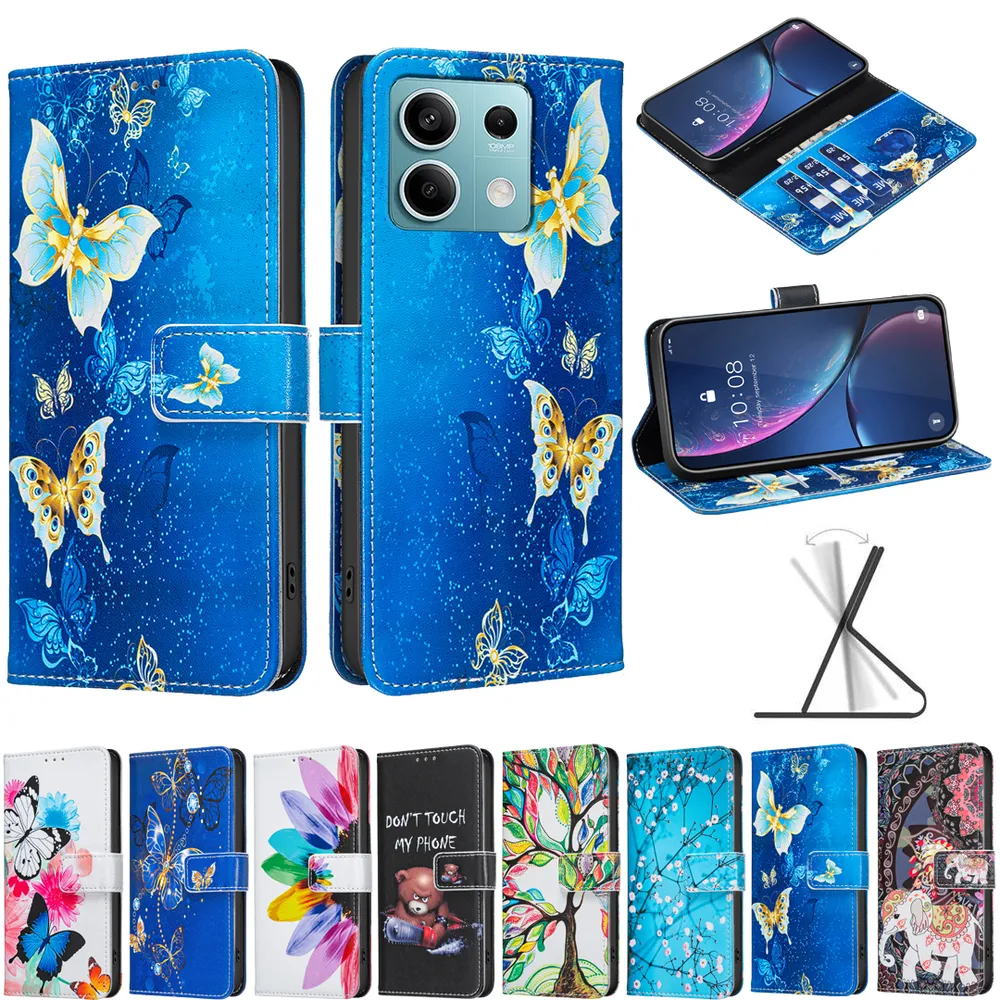 For Xiaomi Redmi Note 13 5G Color Painted Side Flip Scratch Resistant PU Leather Wallet Phone Case