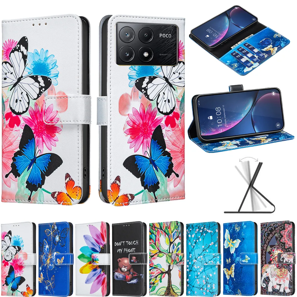 For Xiaomi POCO X6 Pro 5G Color Painted Side Flip Scratch Resistant PU Leather Wallet Phone Case