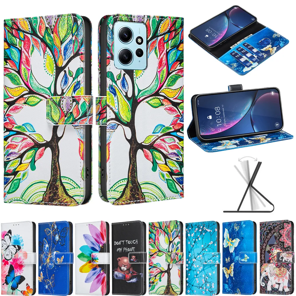 For Xiaomi Redmi Note 12 4G Color Painted Side Flip Scratch Resistant PU Leather Wallet Phone Case