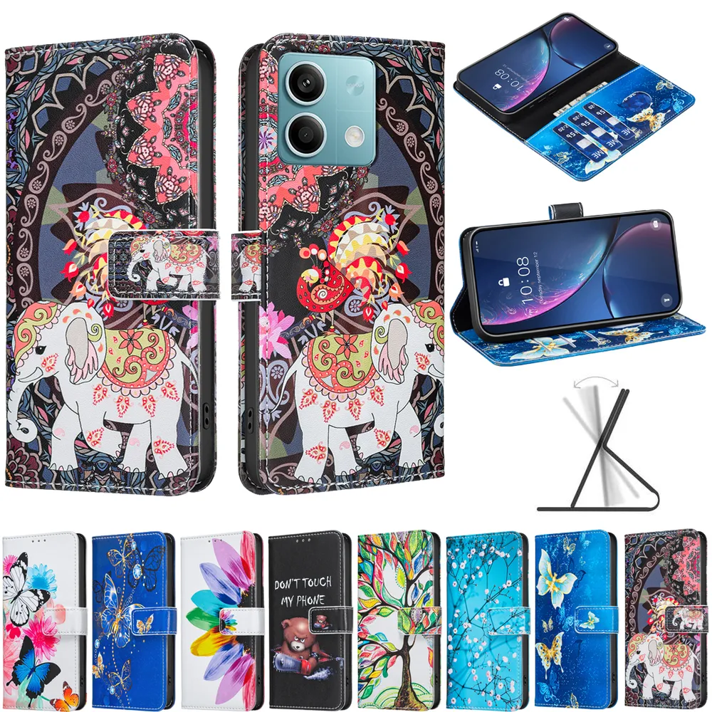 For Xiaomi Redmi Note 13 4G Color Painted Side Flip Scratch Resistant PU Leather Wallet Phone Case