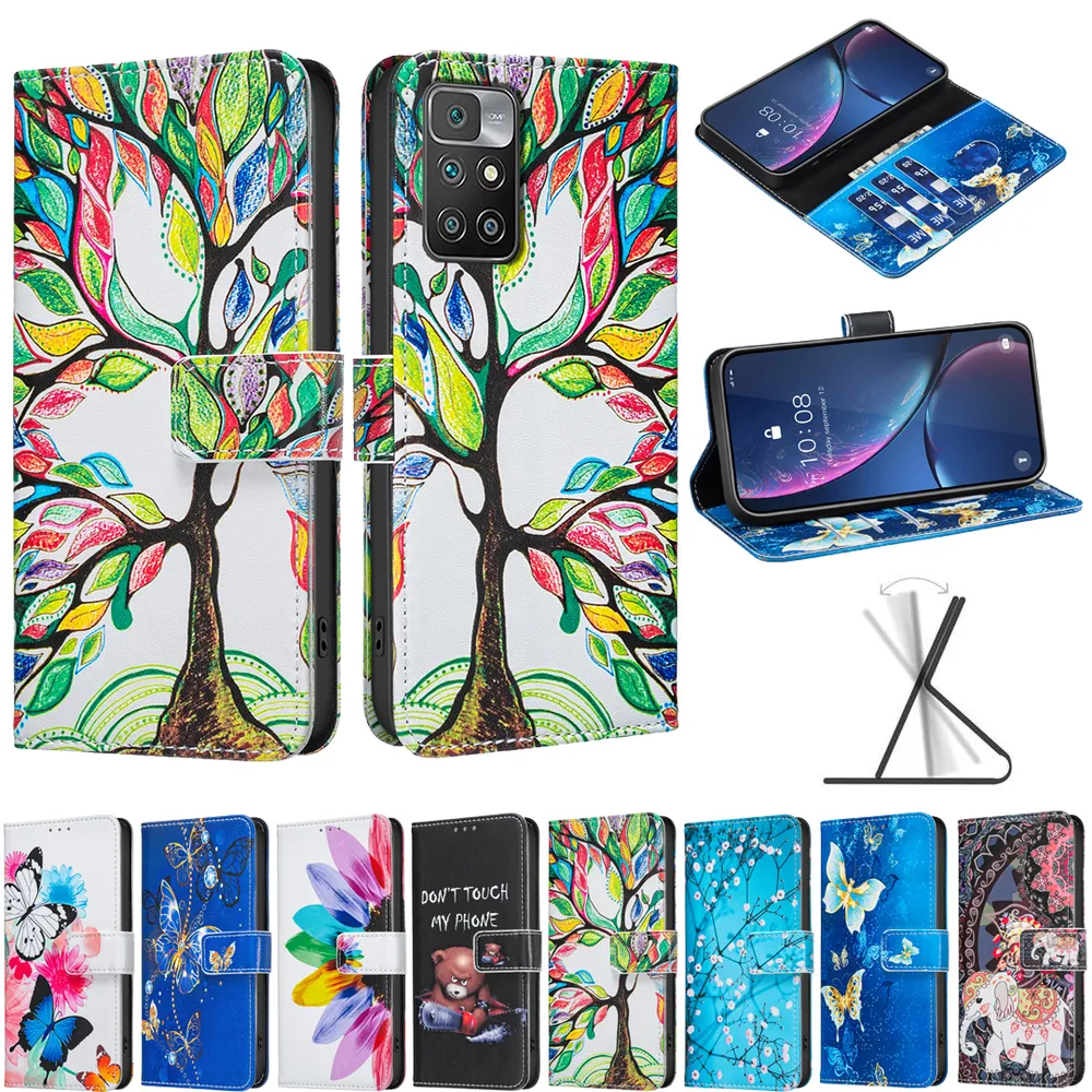 For Xiaomi Redmi 10 2022/Redmi Note 11 4G Color Painted Side Flip Scratch Resistant PU Leather Wallet Phone Case