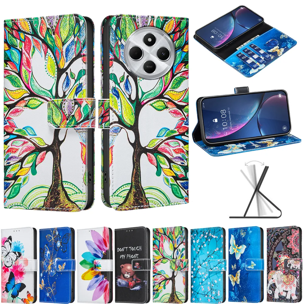 For Xiaomi Poco C75 / Redmi 14C Color Painted Side Flip Scratch Resistant PU Leather Wallet Phone Case