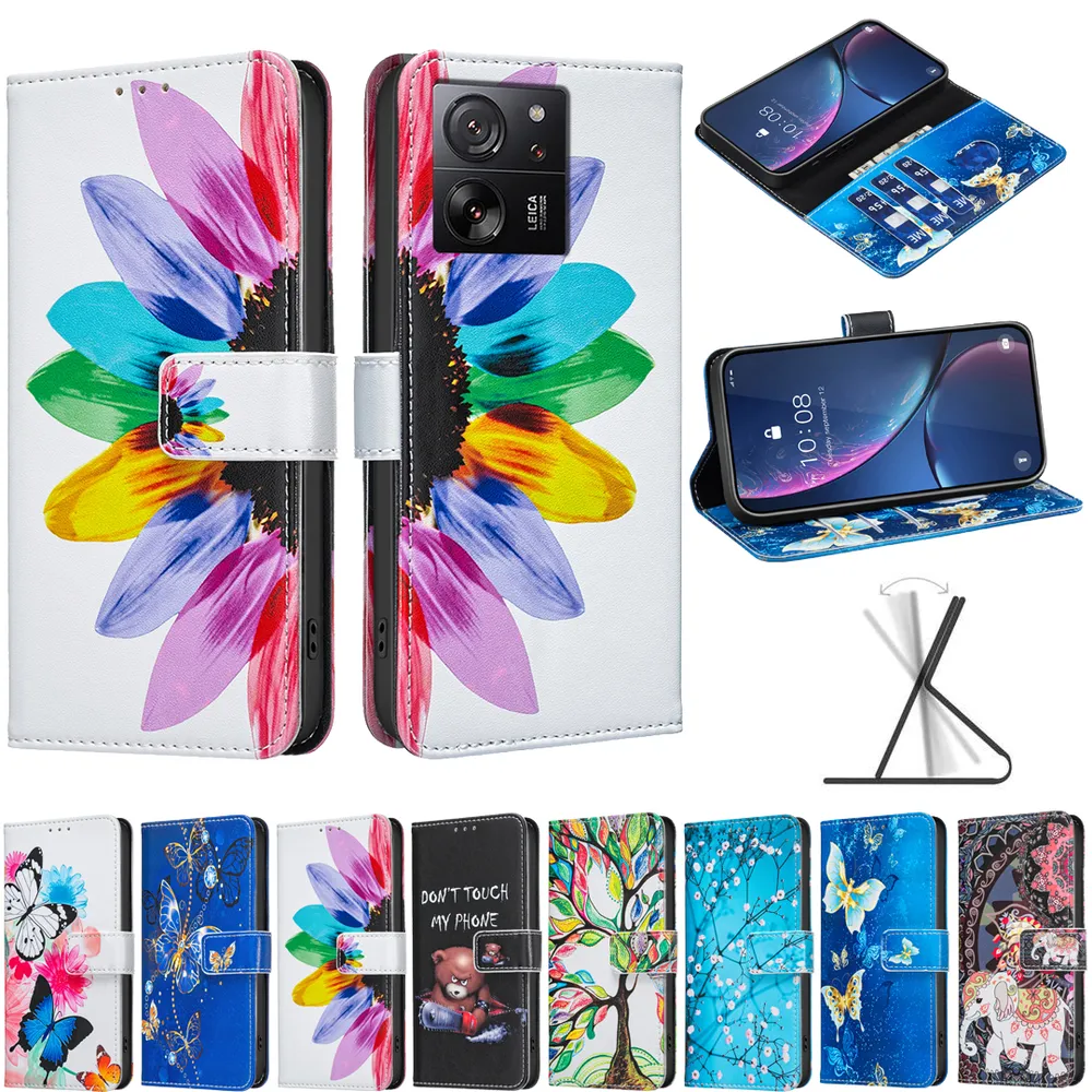 For Xiaomi 13T Color Painted Side Flip Scratch Resistant PU Leather Wallet Phone Case