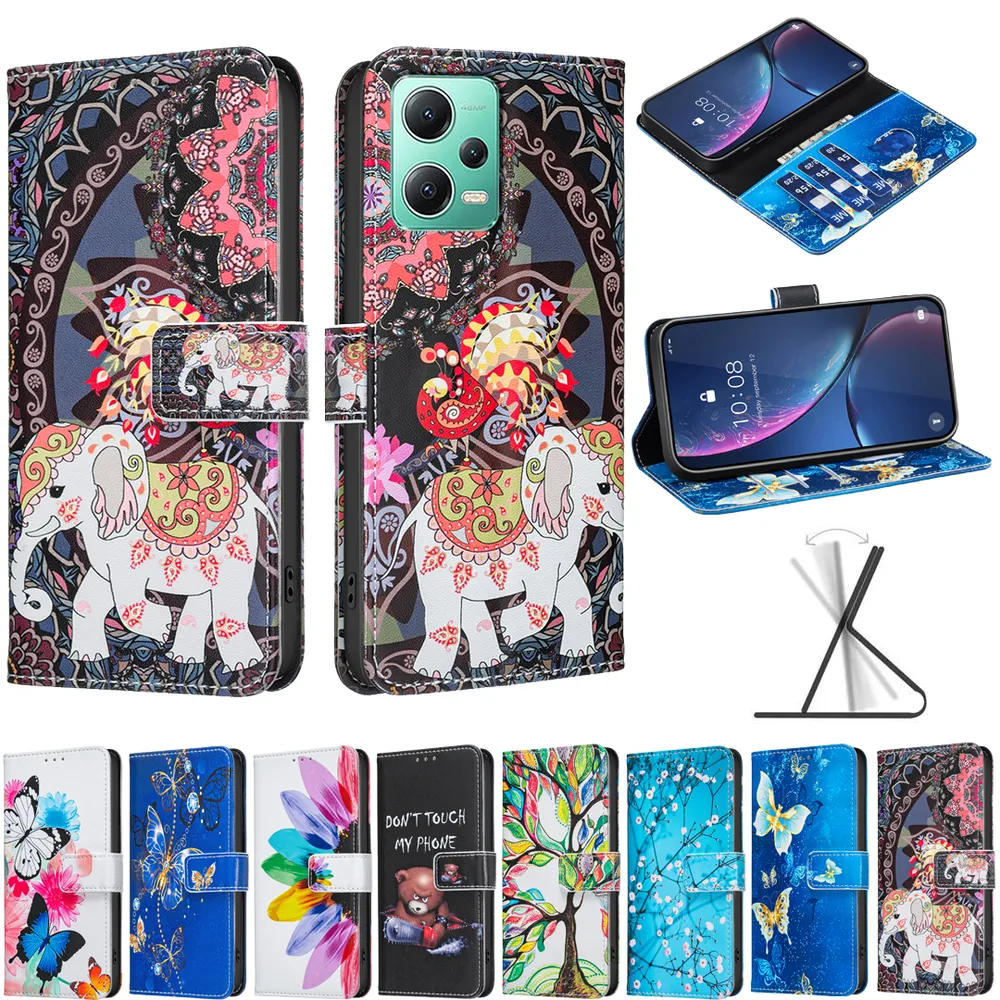 For Xiaomi Poco X5 Color Painted Side Flip Scratch Resistant PU Leather Wallet Phone Case