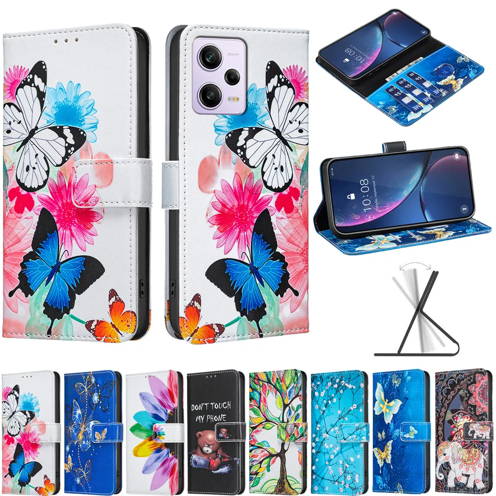 For Xiaomi Poco X5 Pro Color Painted Side Flip Scratch Resistant PU Leather Wallet Phone Case