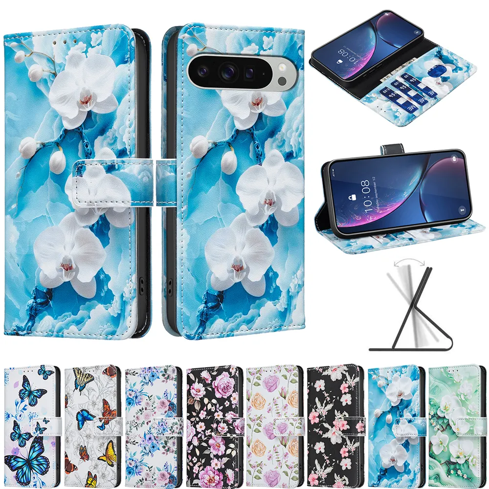 For Google Pixel 9 Pro XL Color Painted Side Flip Scratch Resistant PU Leather Wallet Phone Case