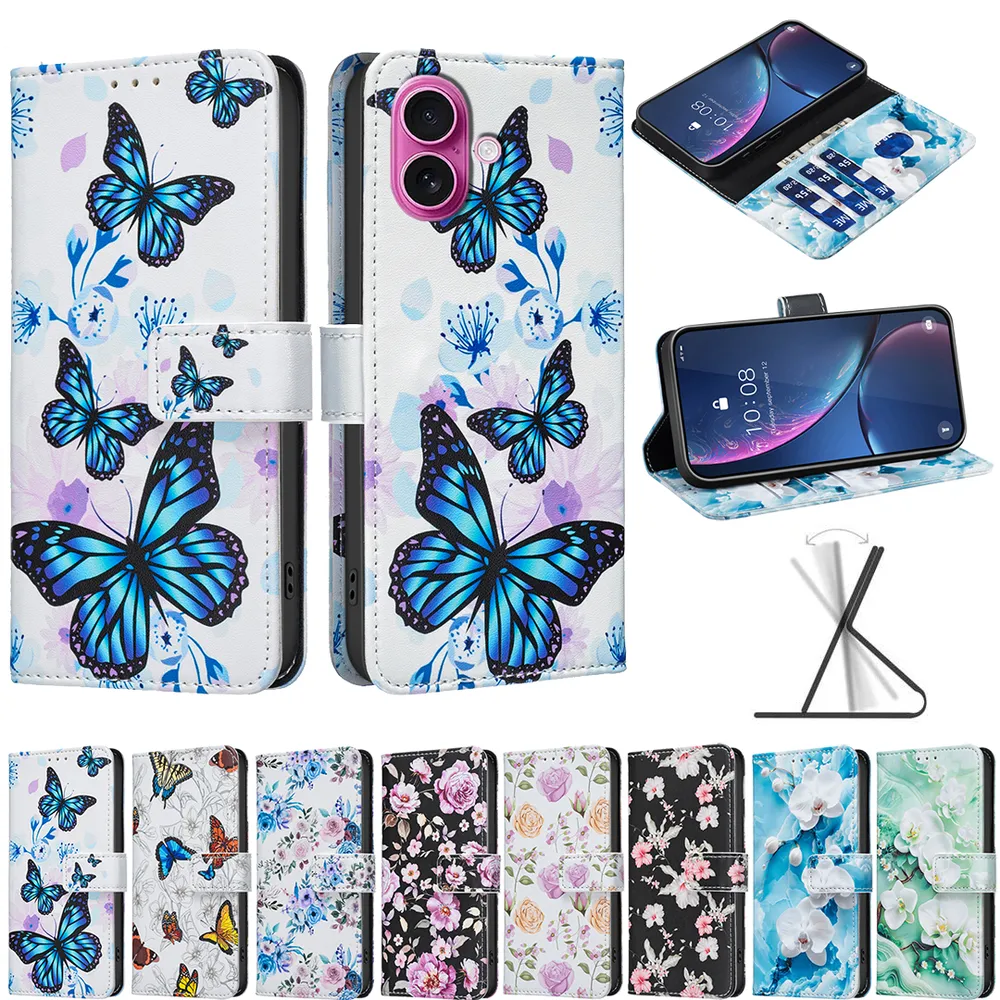For iPhone 16 Color Painted Side Flip Scratch Resistant PU Leather Wallet Phone Case