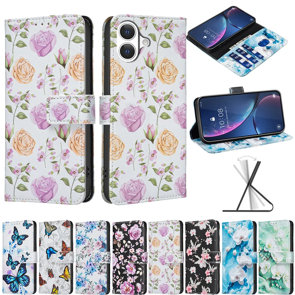 For iPhone 17 Color Painted Side Flip Scratch Resistant PU Leather Wallet Phone Case