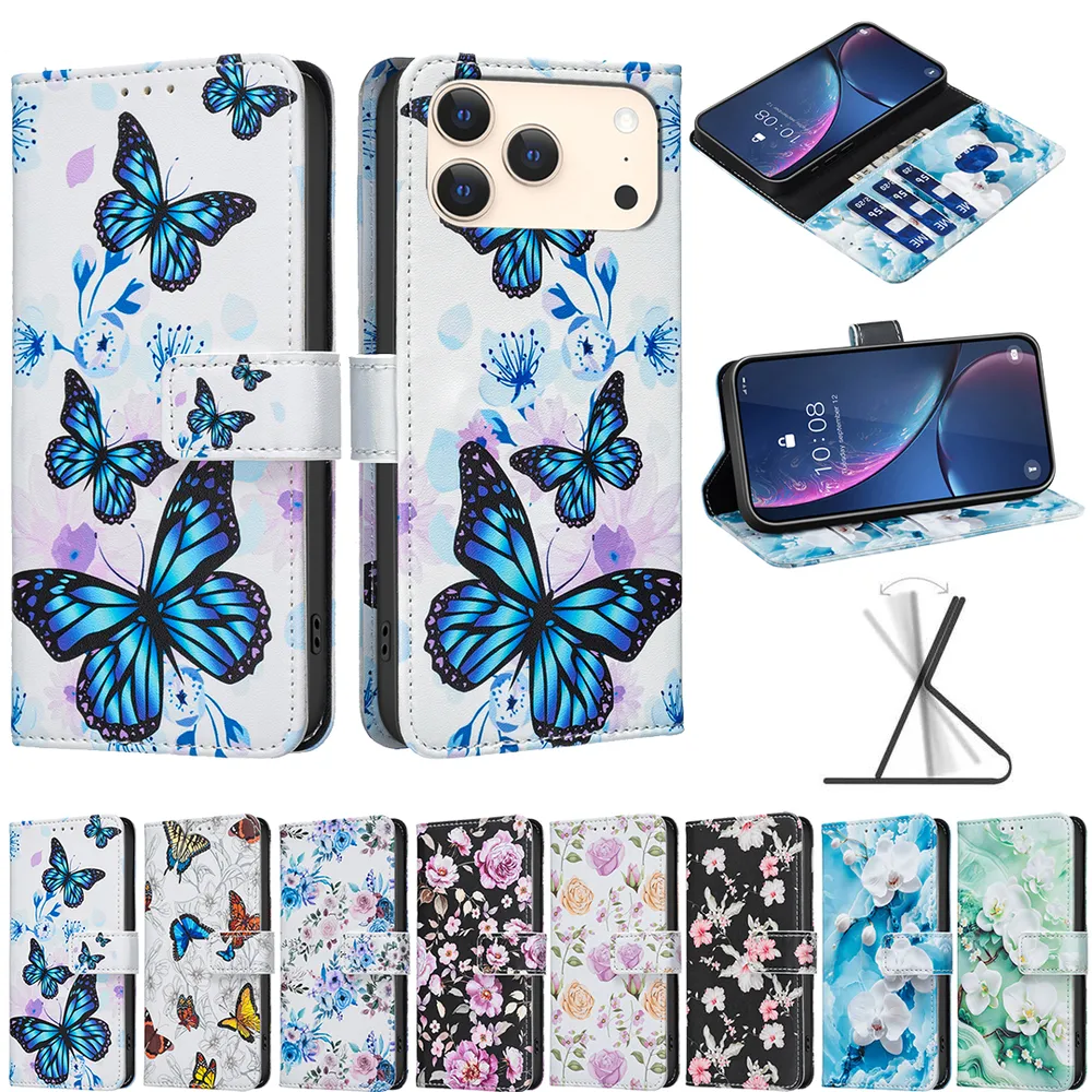 For iPhone 17 Pro Max Color Painted Side Flip Scratch Resistant PU Leather Wallet Phone Case
