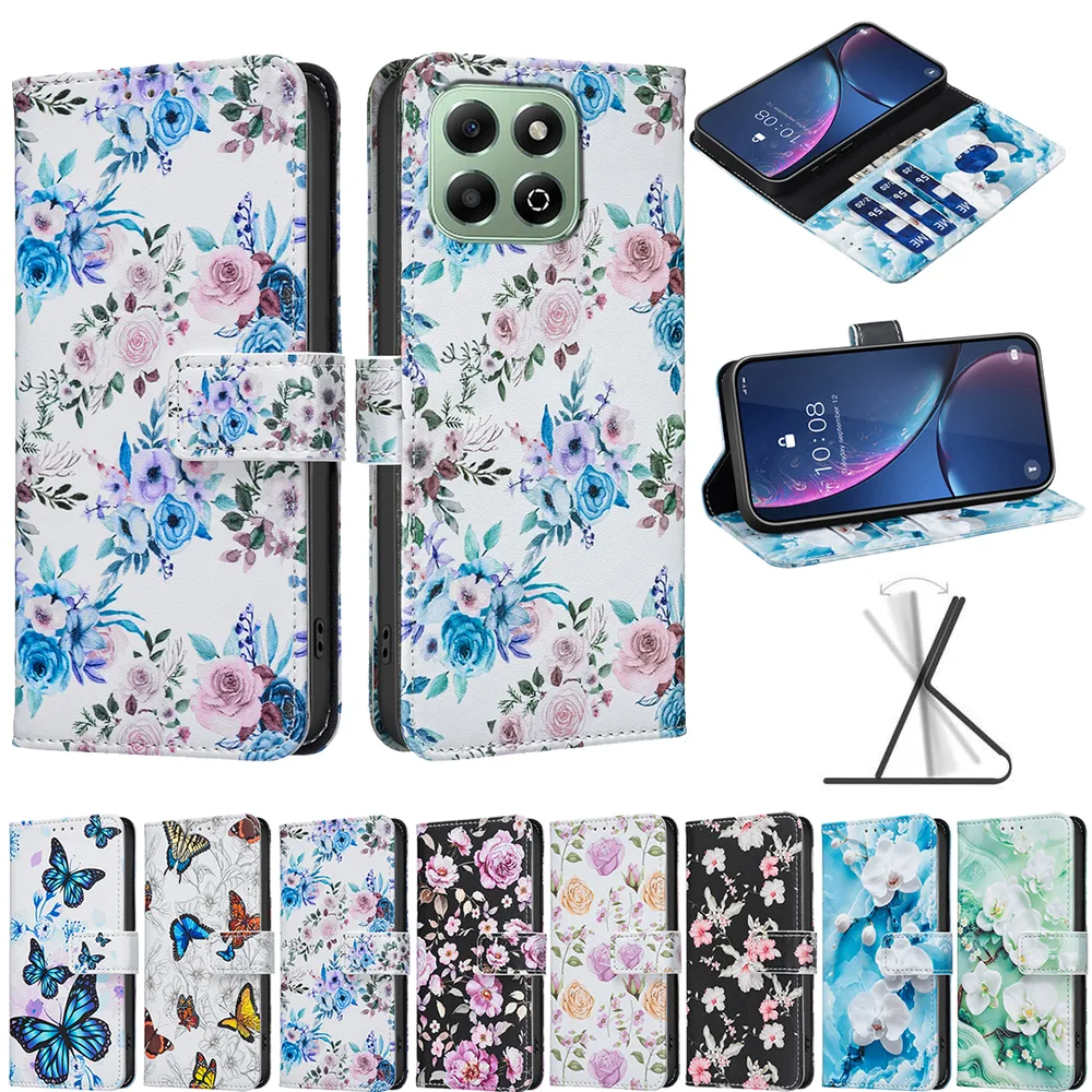 For Honor X6B Color Painted Side Flip Scratch Resistant PU Leather Wallet Phone Case