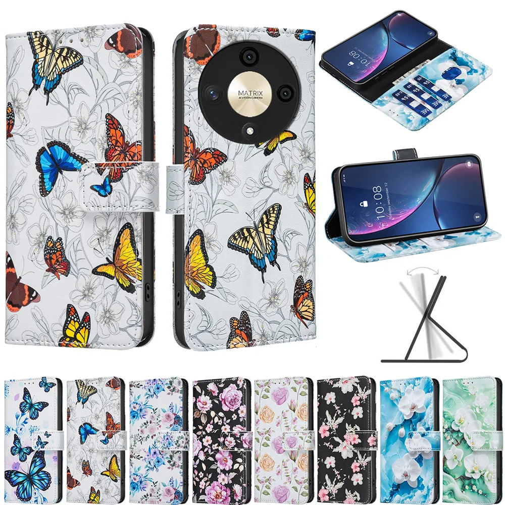 For Honor Magic 6 Lite Color Painted Side Flip Scratch Resistant PU Leather Wallet Phone Case