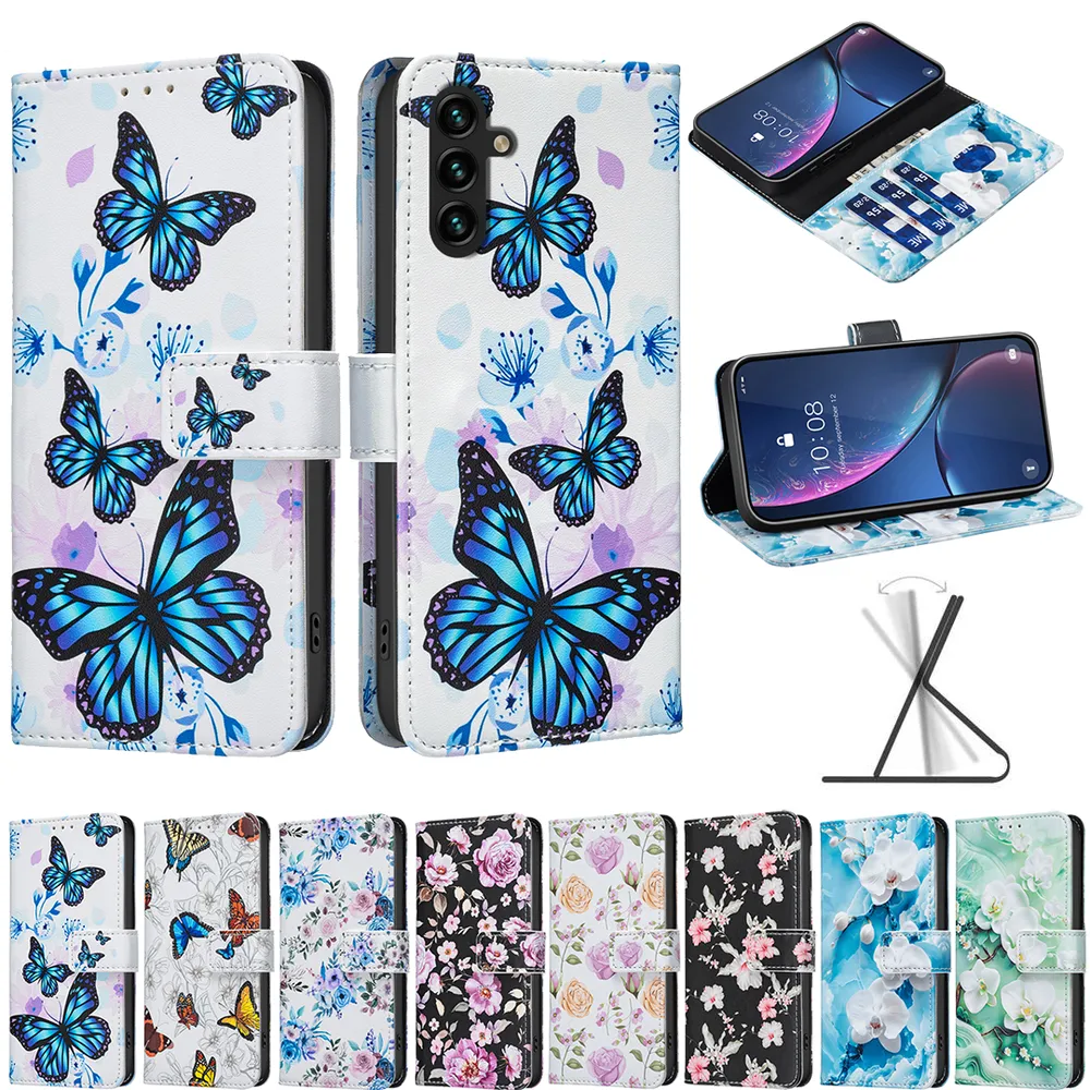 For Samsung Galaxy A13 Color Painted Side Flip Scratch Resistant PU Leather Wallet Phone Case