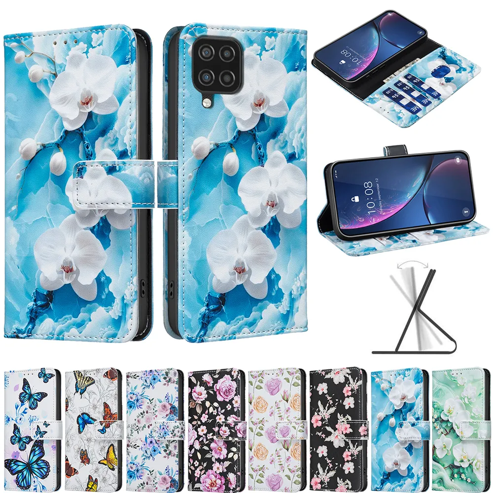 For Samsung Galaxy A12 Color Painted Side Flip Scratch Resistant PU Leather Wallet Phone Case