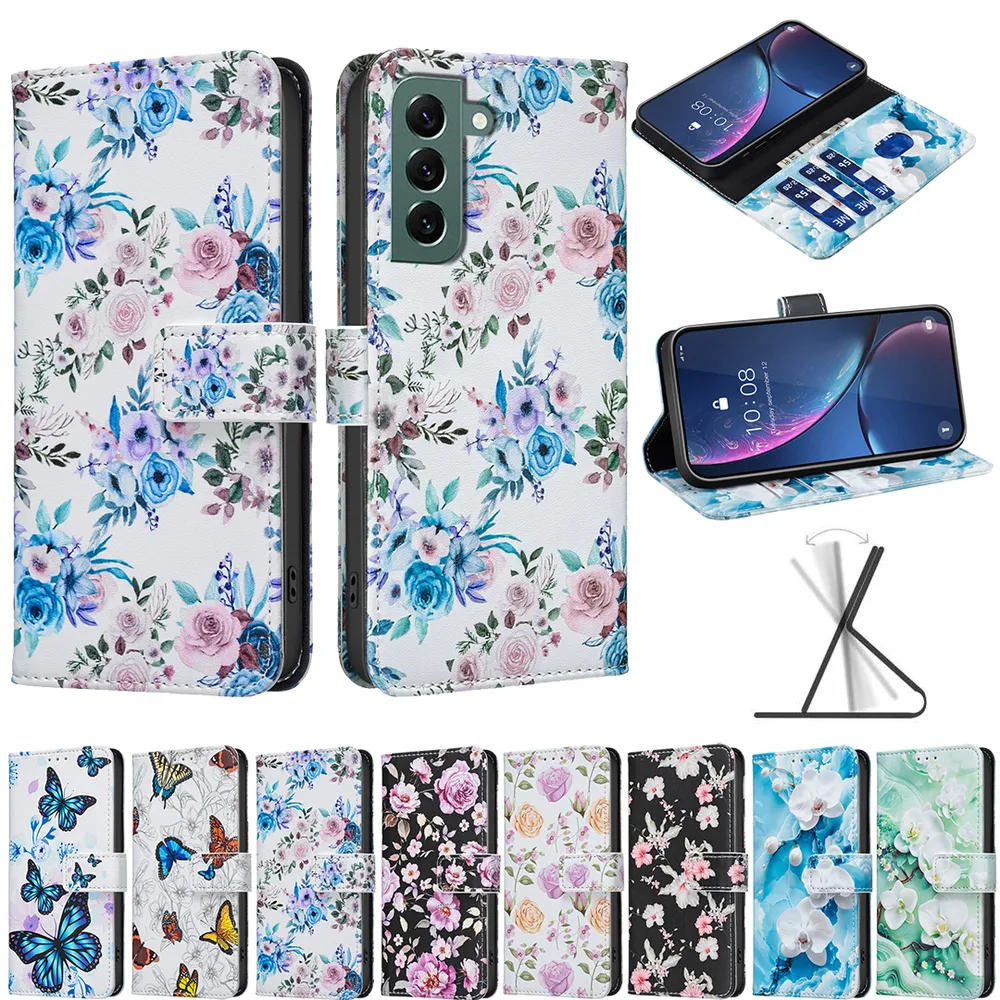 For Samsung Galaxy S24 Color Painted Side Flip Scratch Resistant PU Leather Wallet Phone Case