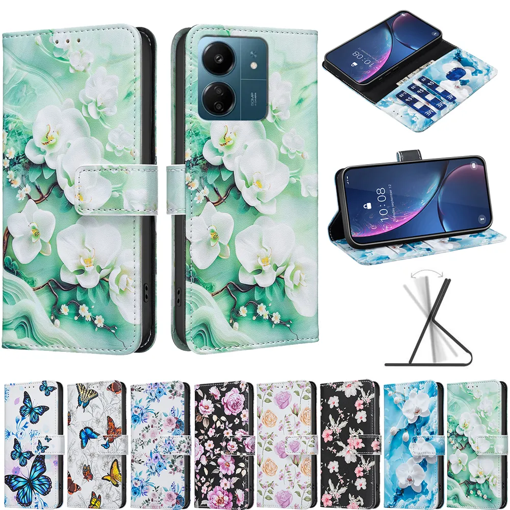 For Xiaomi Redmi 13C Color Painted Side Flip Scratch Resistant PU Leather Wallet Phone Case