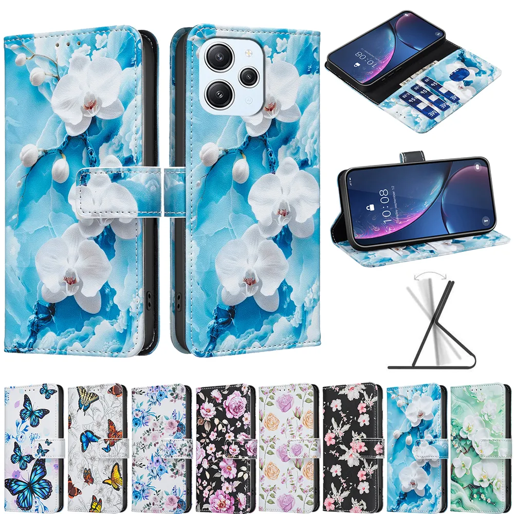 For Xiaomi Redmi 12 4G Color Painted Side Flip Scratch Resistant PU Leather Wallet Phone Case