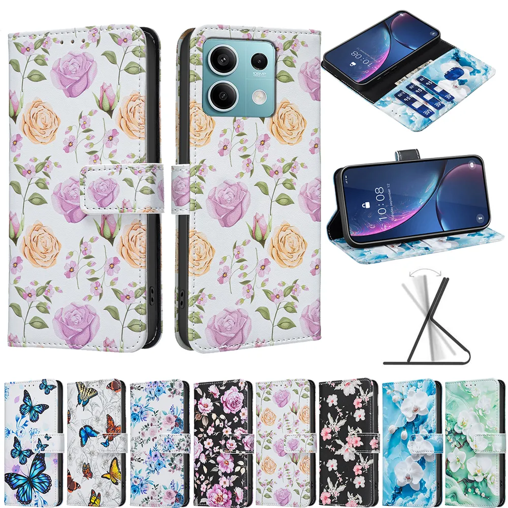 For Xiaomi Redmi Note 13 5G Color Painted Side Flip Scratch Resistant PU Leather Wallet Phone Case