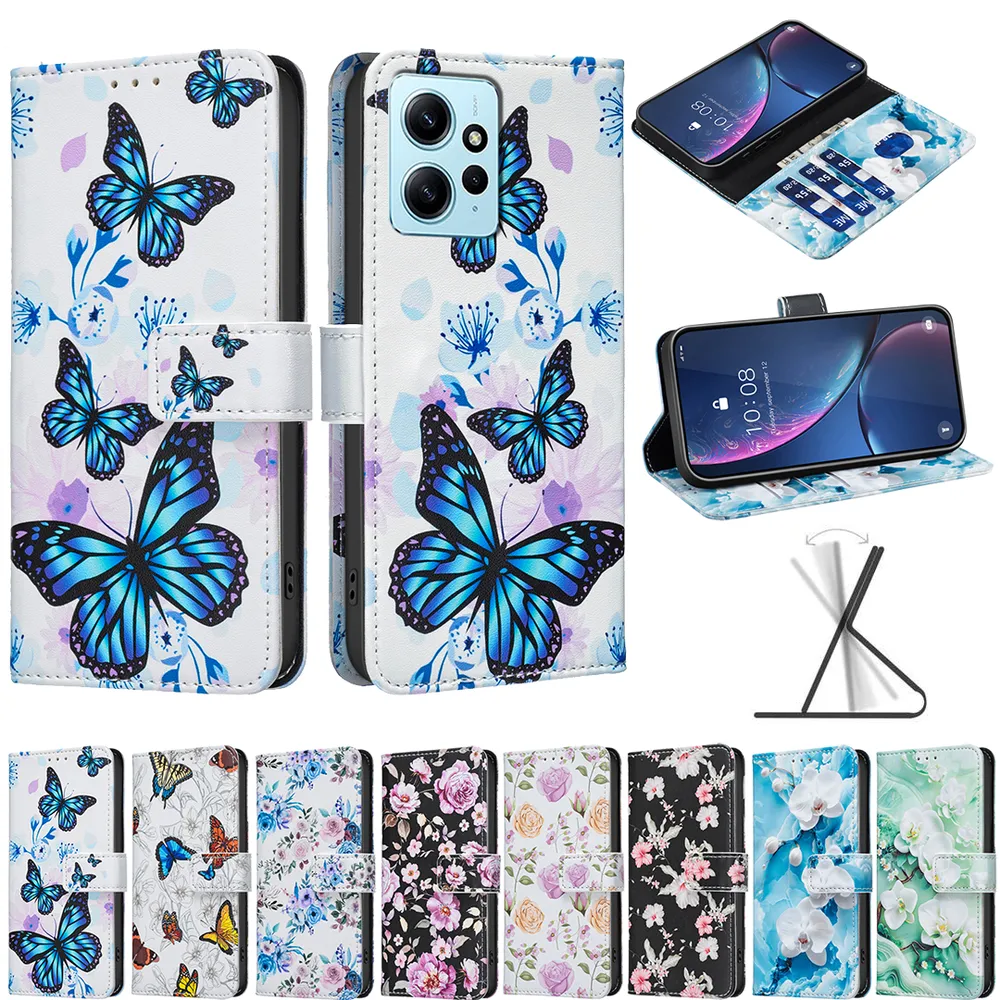 For Xiaomi Redmi Note 12 4G Color Painted Side Flip Scratch Resistant PU Leather Wallet Phone Case
