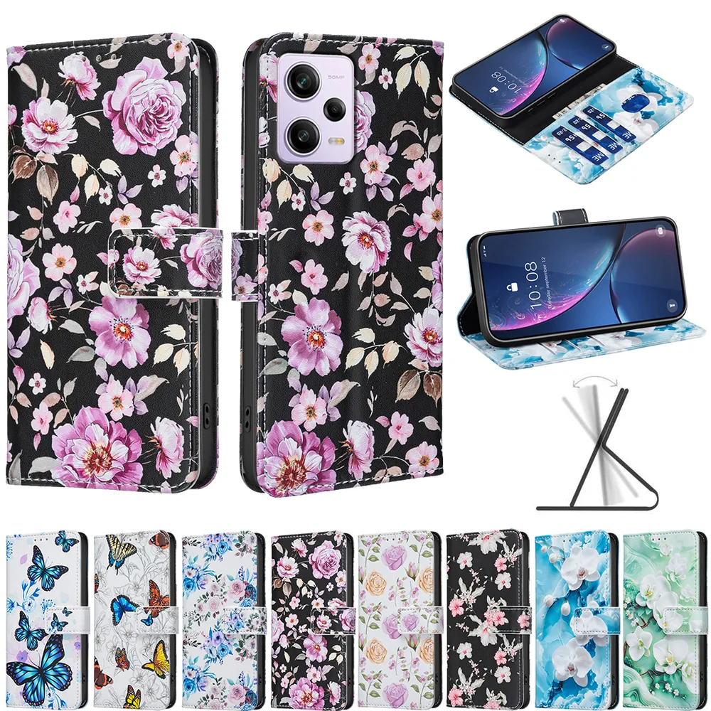 For Xiaomi Poco X5 Pro Color Painted Side Flip Scratch Resistant PU Leather Wallet Phone Case