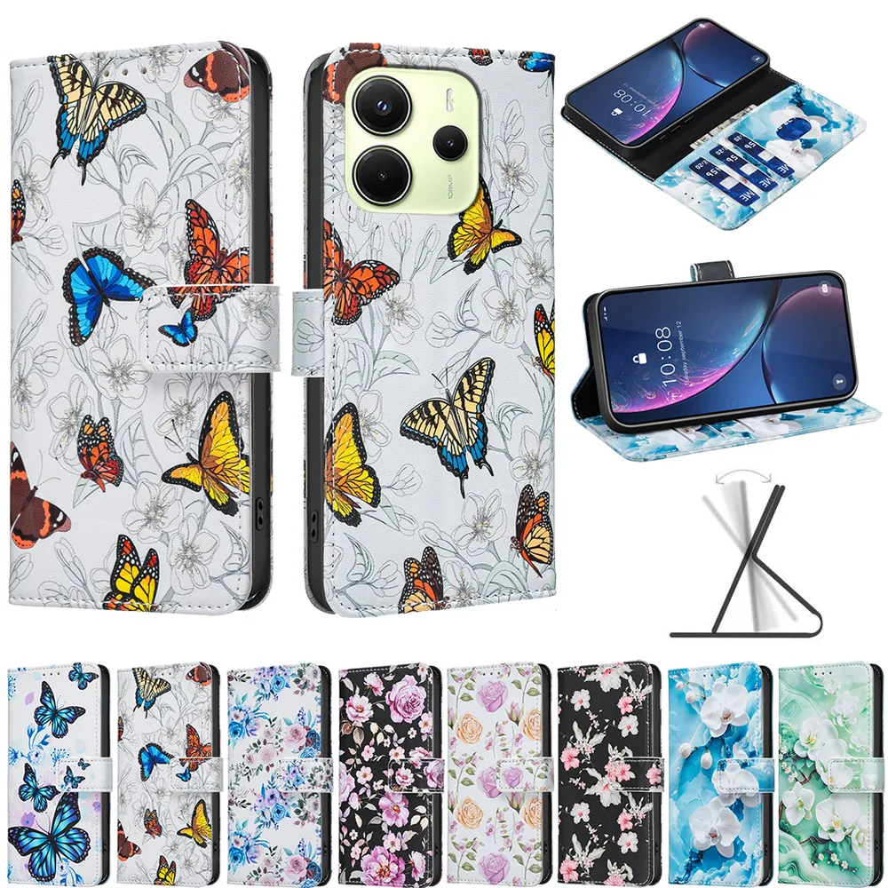 For Xiaomi Redmi Note 14 4G 163MM Color Painted Side Flip Scratch Resistant PU Leather Wallet Phone Case