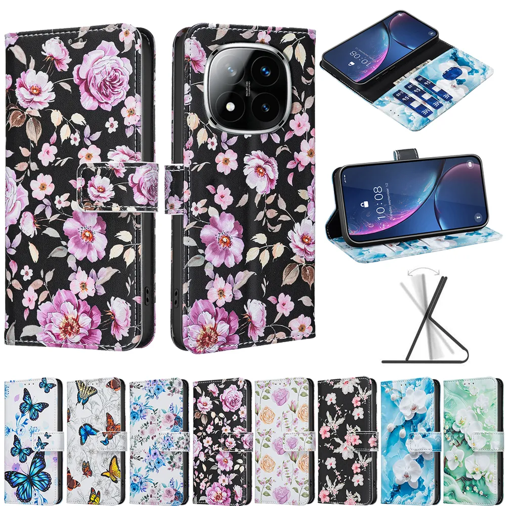 For Xiaomi Redmi Note 14 Pro+ 5G Color Painted Side Flip Scratch Resistant PU Leather Wallet Phone Case