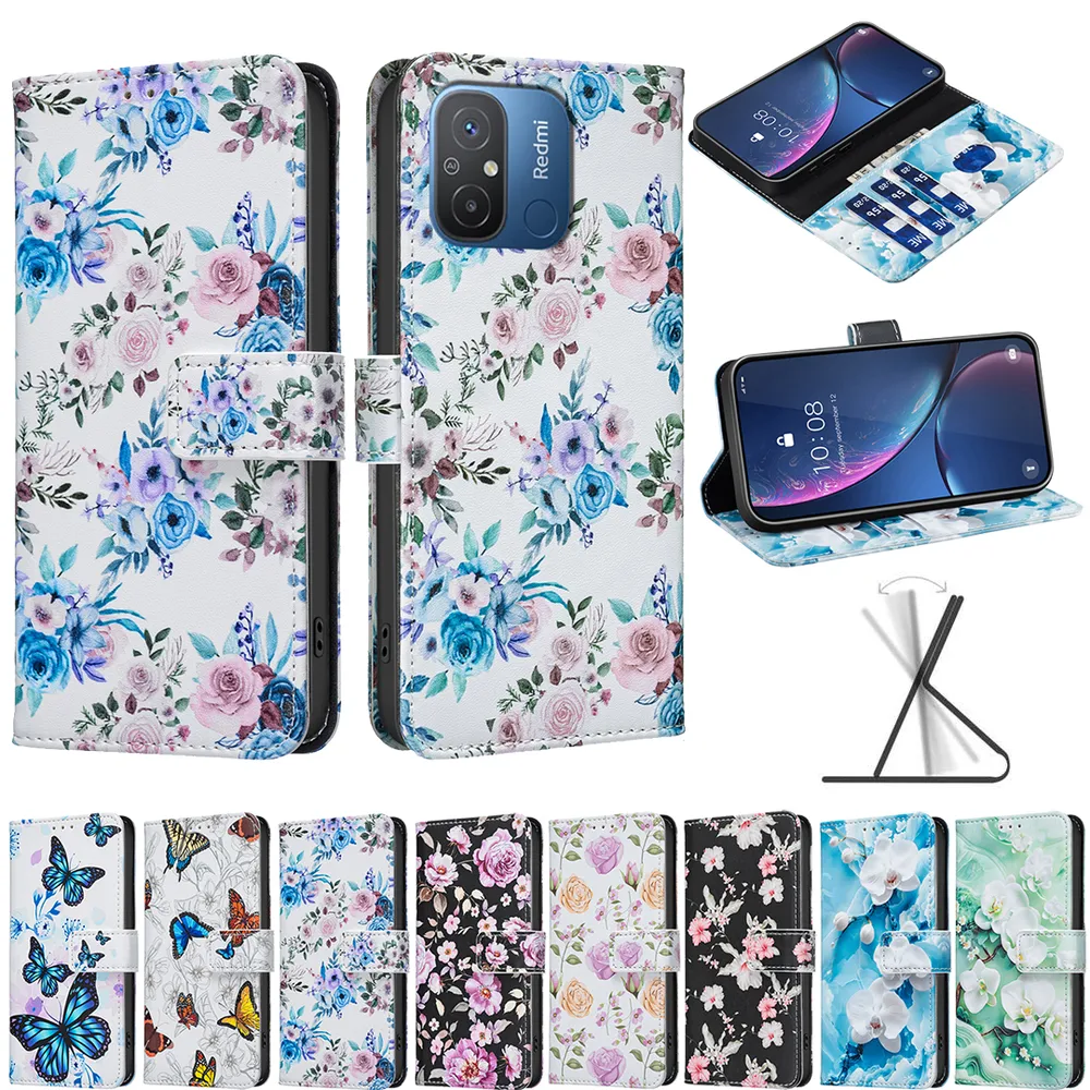 For Xiaomi Poco C55 / Redmi 12C Color Painted Side Flip Scratch Resistant PU Leather Wallet Phone Case