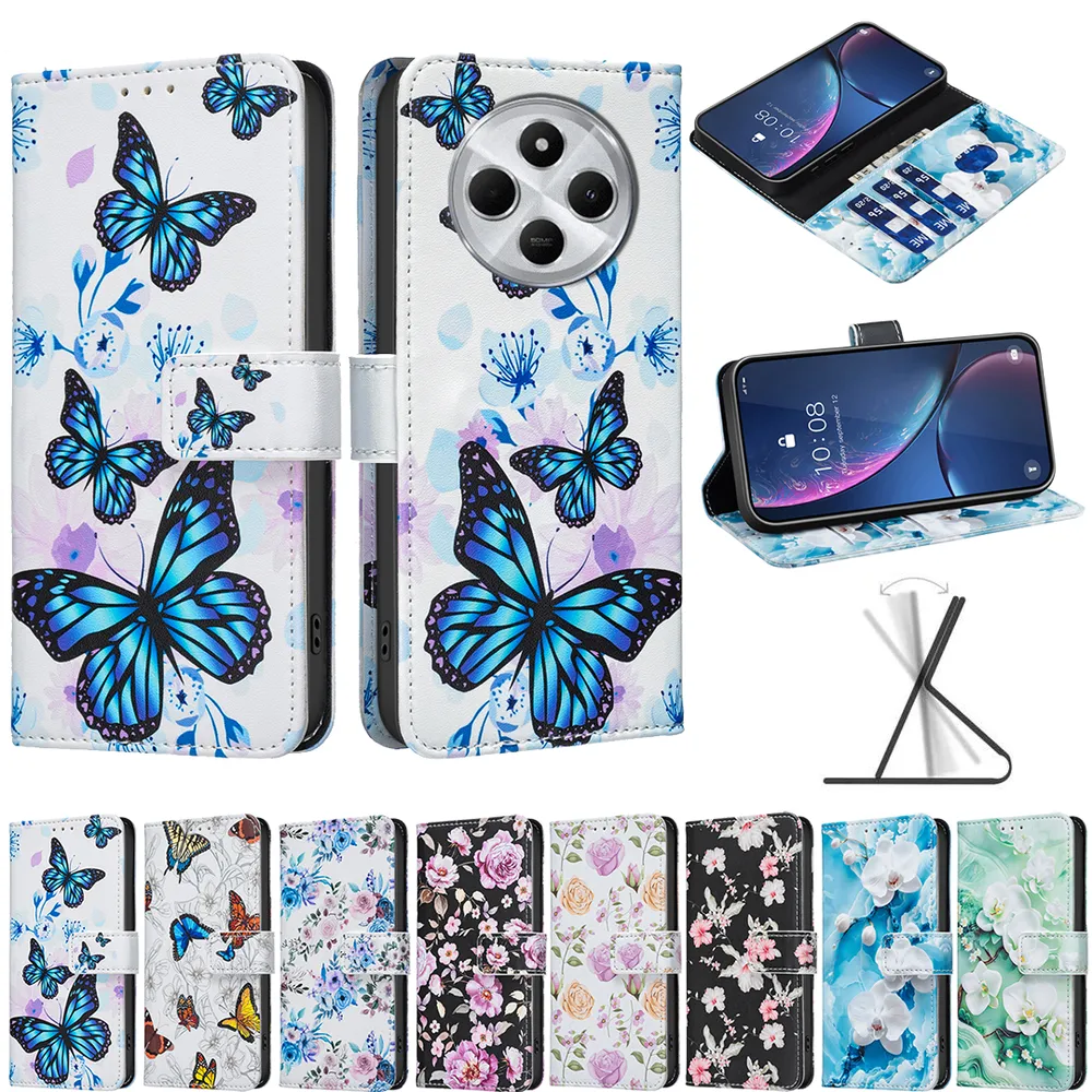 For Xiaomi Poco C75 / Redmi 14C Color Painted Side Flip Scratch Resistant PU Leather Wallet Phone Case