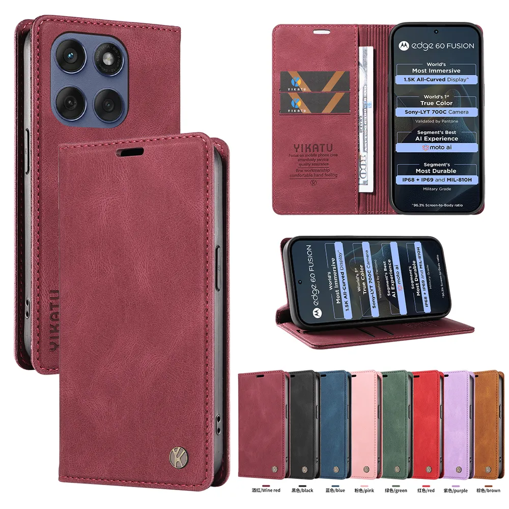 YIKATU YK-004 For Motorola Moto Edge 60 Pro Magnetic Case Skin-touch Leather Stand Wallet Phone Cover 
