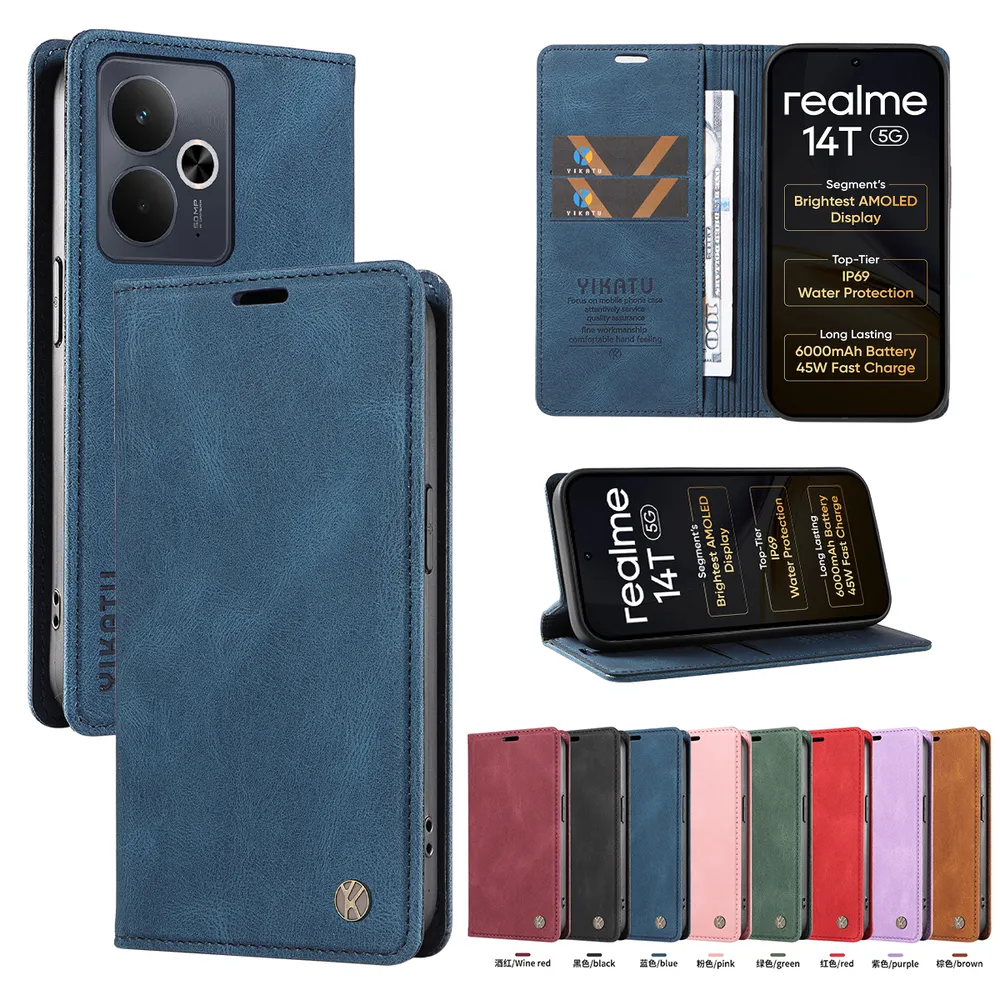 YIKATU YK-004 For Realme 14T Magnetic Case Skin-touch Leather Stand Wallet Phone Cover 