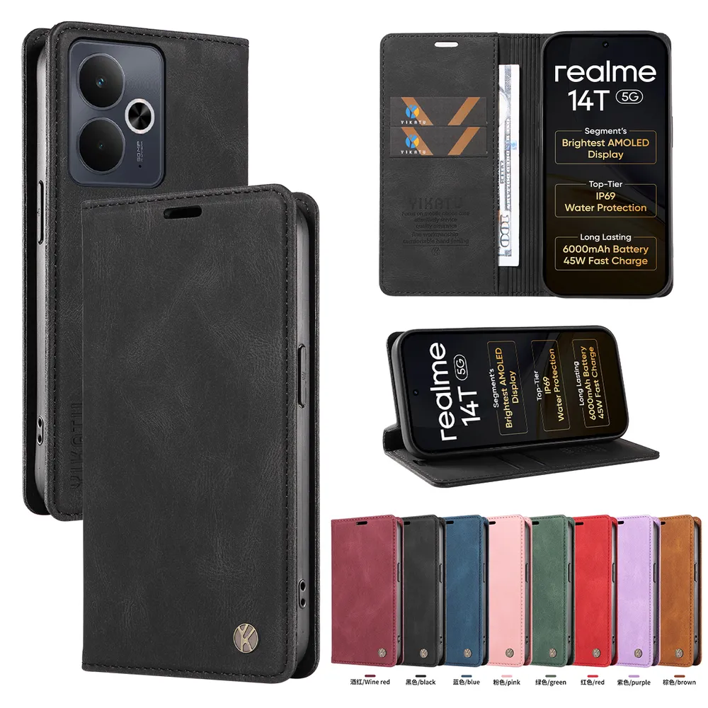 YIKATU YK-004 For Oppo Realme 14 5G Magnetic Case Skin-touch Leather Stand Wallet Phone Cover 