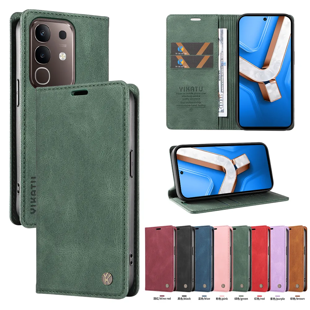 YIKATU YK-004 For VIVO T4X Magnetic Case Skin-touch Leather Stand Wallet Phone Cover 