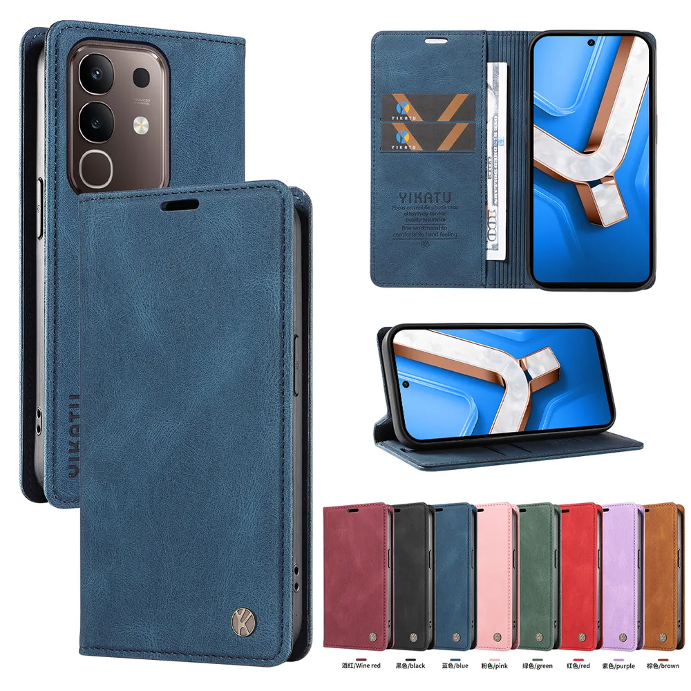 YIKATU YK-004 For VIVO Y300T Magnetic Case Skin-touch Leather Stand Wallet Phone Cover 