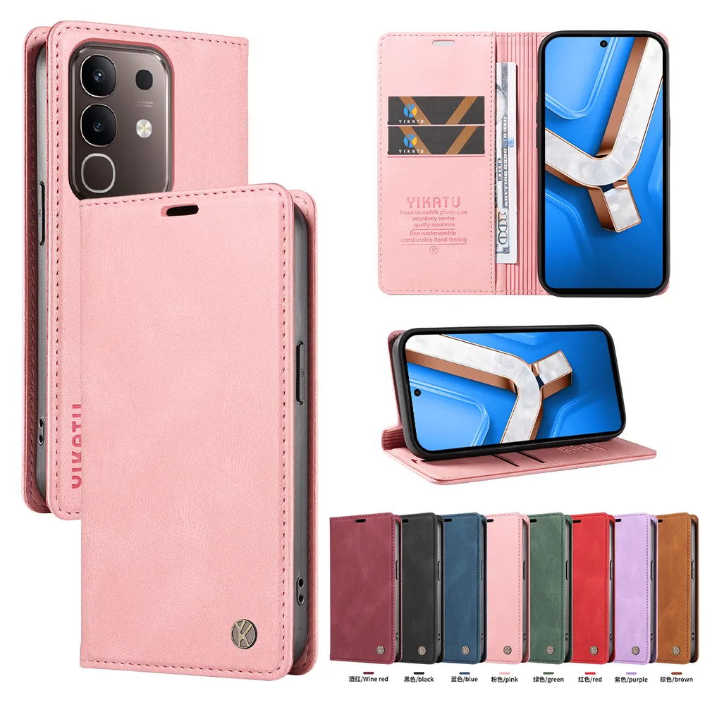 YIKATU YK-004 For VIVO Y29 4G Magnetic Case Skin-touch Leather Stand Wallet Phone Cover 