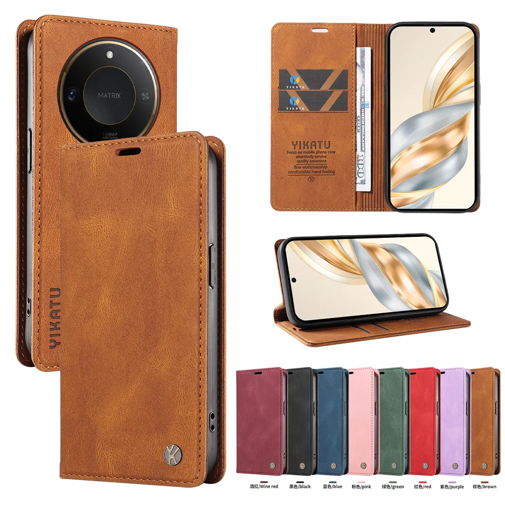 YIKATU YK-004 For Honor X60 5G Magnetic Case Skin-touch Leather Stand Wallet Phone Cover 