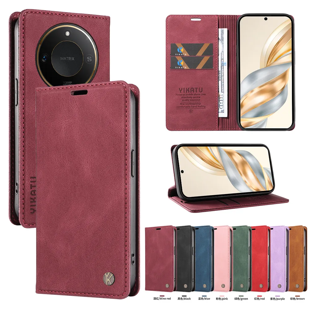 YIKATU YK-004 For Honor X9C Smart 5G Magnetic Case Skin-touch Leather Stand Wallet Phone Cover 