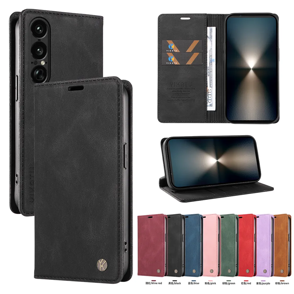 YIKATU YK-004 For Sony Xperia 1 VII Magnetic Case Skin-touch Leather Stand Wallet Phone Cover 