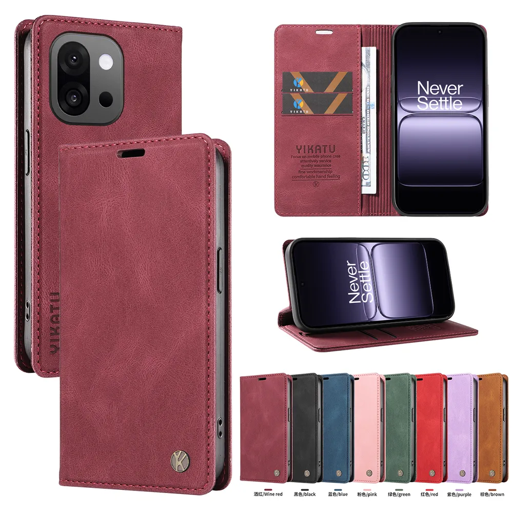 YIKATU YK-004 For Oneplus 13T 5G Magnetic Case Skin-touch Leather Stand Wallet Phone Cover 