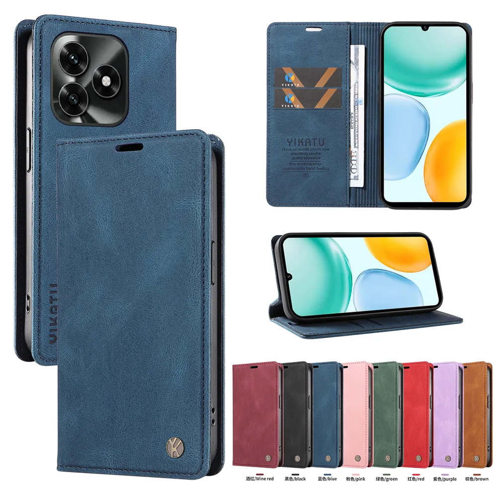 YIKATU YK-004 For Honor X5C Plus Magnetic Case Skin-touch Leather Stand Wallet Phone Cover 