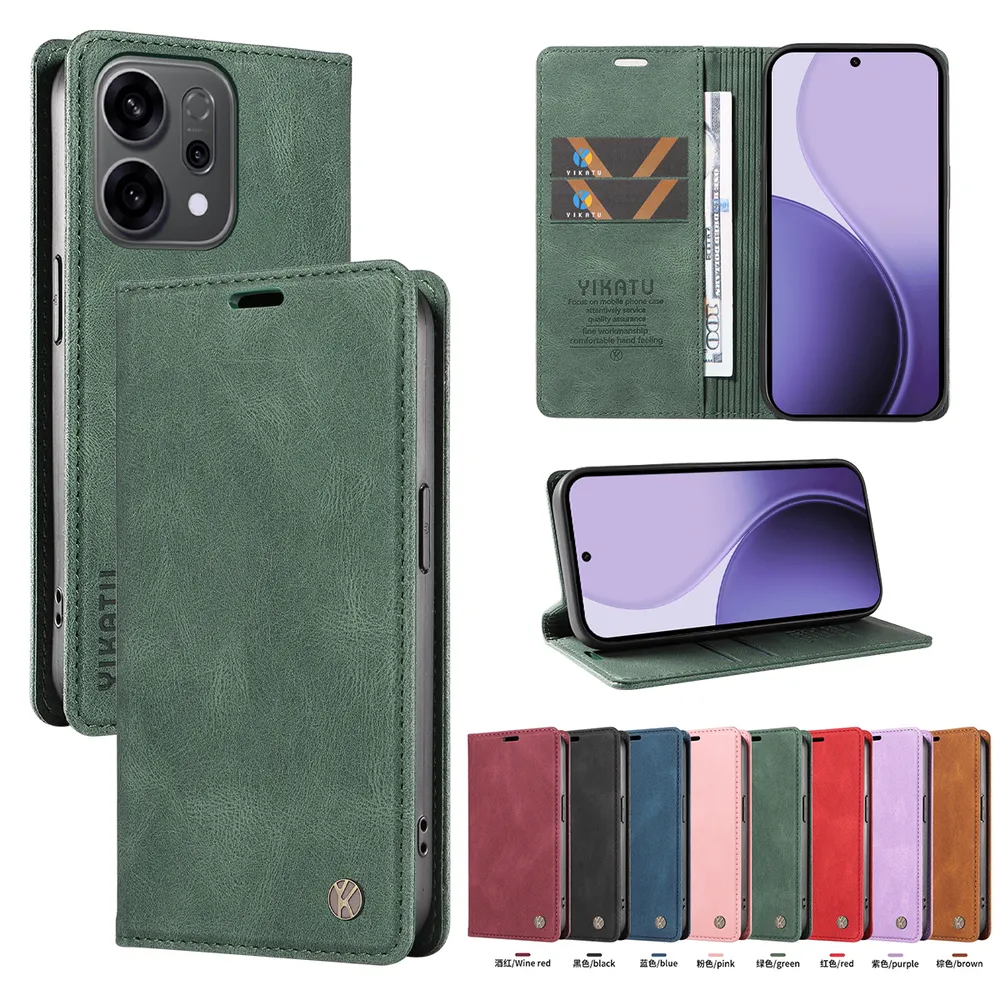 YIKATU YK-004 For OPPO Reno 14 5G Magnetic Case Skin-touch Leather Stand Wallet Phone Cover 