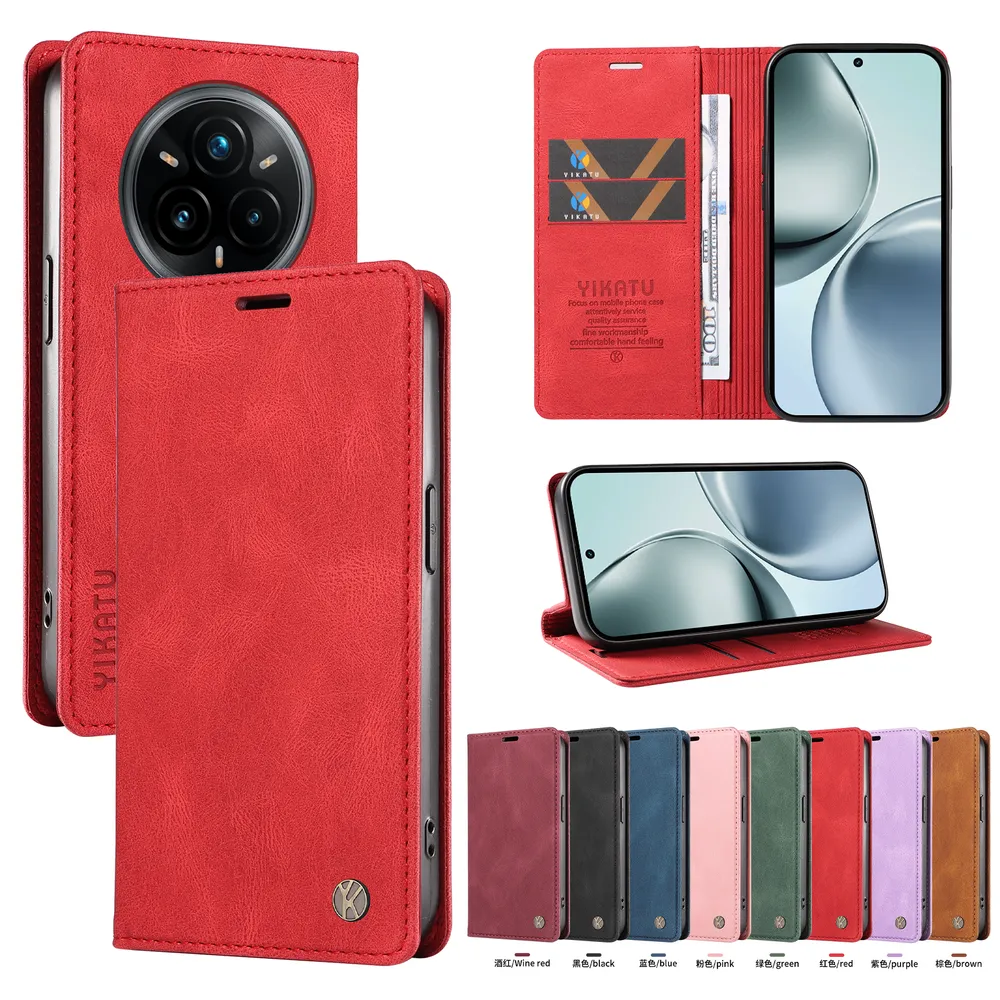 YIKATU YK-004 For Realme 14 Pro Plus Magnetic Case Skin-touch Leather Stand Wallet Phone Cover 