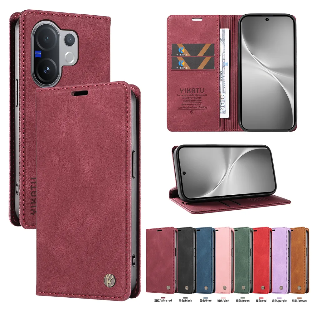 YIKATU YK-004 For VIVO V60 5G Magnetic Case Skin-touch Leather Stand Wallet Phone Cover 