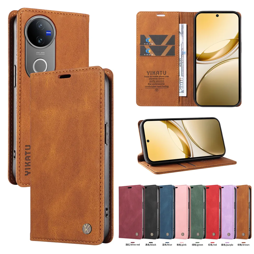 YIKATU YK-004 For VIVO V50 5G Magnetic Case Skin-touch Leather Stand Wallet Phone Cover 