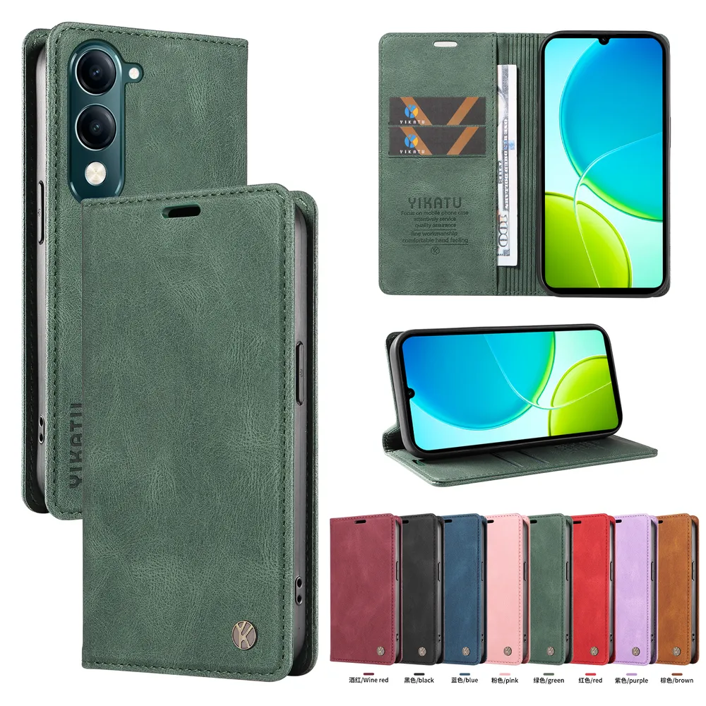 YIKATU YK-004 For VIVO Y04 Magnetic Case Skin-touch Leather Stand Wallet Phone Cover 