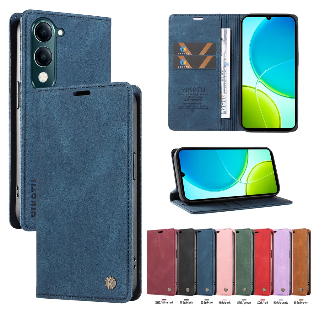 YIKATU YK-004 For VIVO Y29S 5G Magnetic Case Skin-touch Leather Stand Wallet Phone Cover 