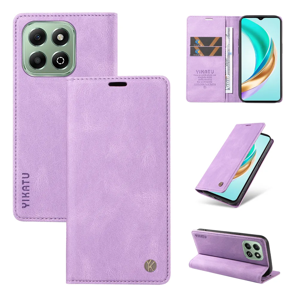 YIKATU YK-004 For Honor X6B Magnetic Case Skin-touch Leather Stand Wallet Phone Cover 